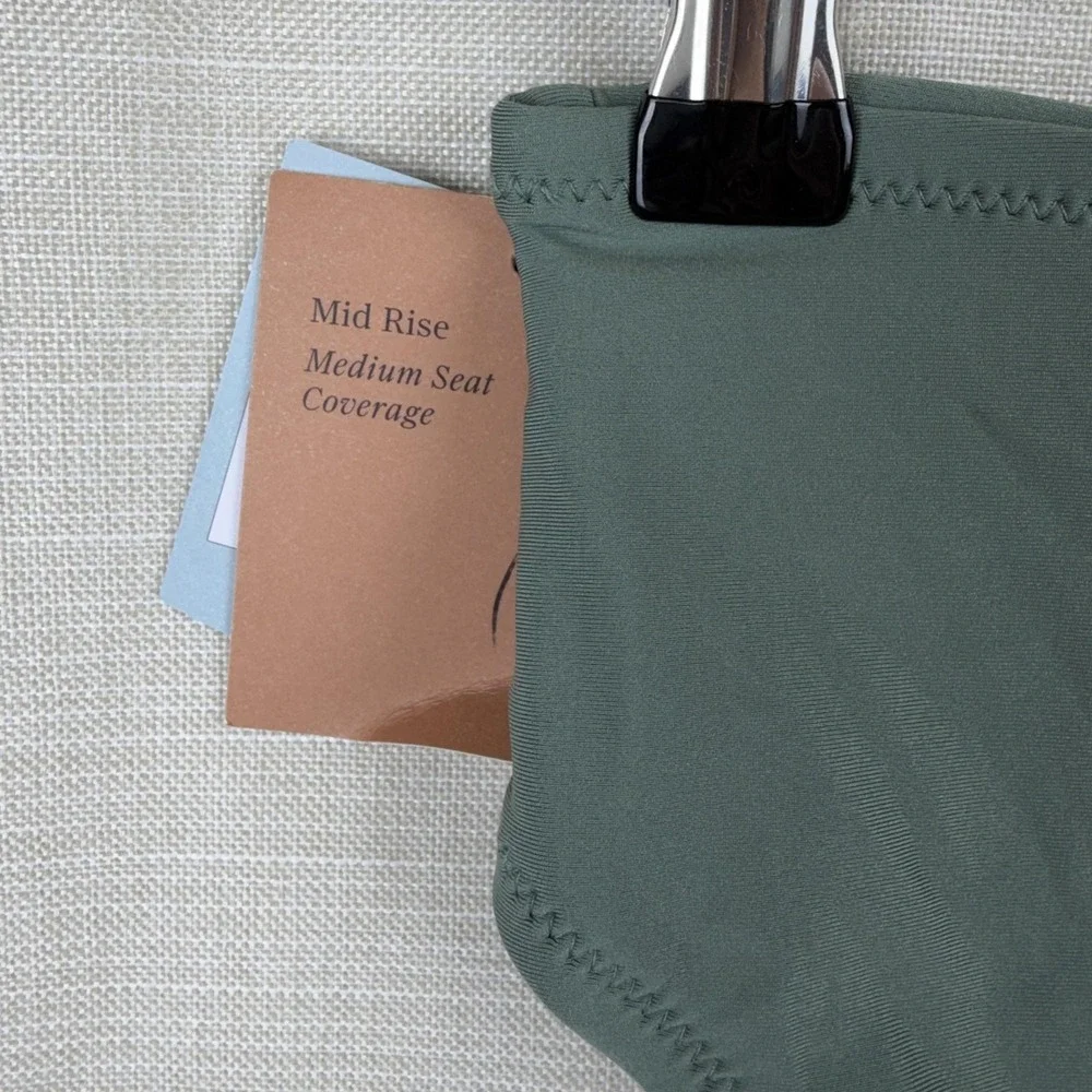 Shade & Shore Bikini Bottom Womens XS Green Mid Rise Pleated Medium Coverage New